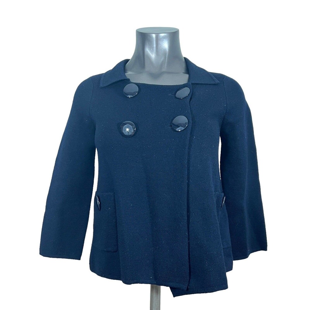 J.Crew Women's Jacket Double Breasted Navy Blue Chunky Buttons Collared Wool S
